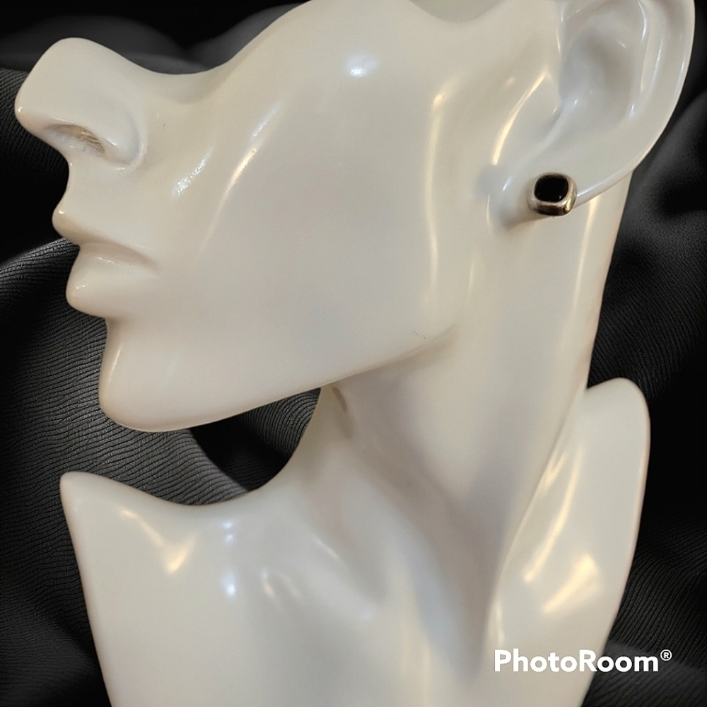Onyx Silver 925 Post Square Earrings